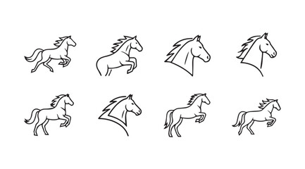 Horse Icon Set, Horse Silhouette Collection, Equestrian Line Art, Animal Graphics