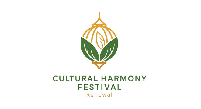 Cultural Harmony Festival Logo Design with Abstract Lantern and Leaves.