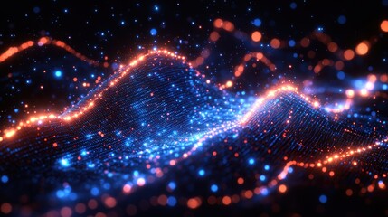 Fototapeta premium Vibrant digital waves of light create a mesmerizing illusion of motion in a cosmic realm