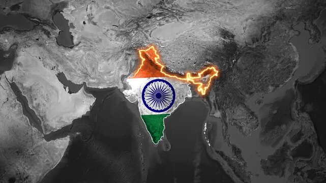 Republic of India Map Animation with Fire Glow Border Effect