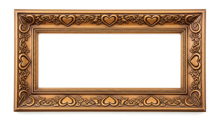 Obraz premium Ornate golden picture frame with hearts and floral patterns isolated on transparent background
