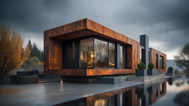 Modern Minimalist Luxury Villa with Corten Steel Facade