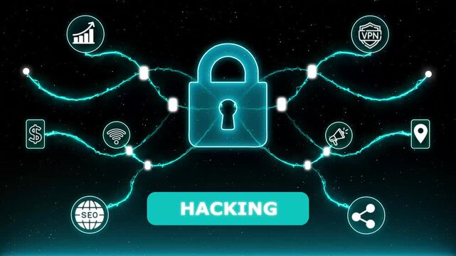 Hacking and Cyber Attack Concept with Digital Security, Network Breach and Data Protection Technology.