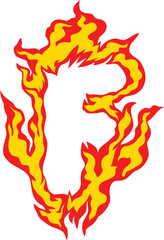 Professional vector illustration of the letter F designed with realistic burning fire flames. Isolated on background for bold branding, gaming logos, and energetic creative designs.