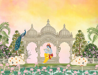 krishna pichwai art background indian wallpaper design © dinesh
