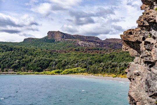 Cliff and shoreline of Lago Futalaufquen in Parque Nacional Los Alerces, Argentine Patagonia