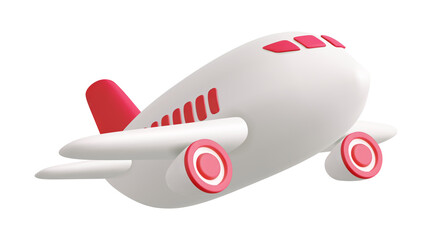 Cute cartoon airplane flying side view, cheerful 3D toy style isolated on transparent background, png © Dazz