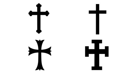 Fototapeta premium Christian Cross Symbol Set Featuring Solid Black Traditional Religious Heraldic Crucifix And Sacred Spiritual Faith Icons