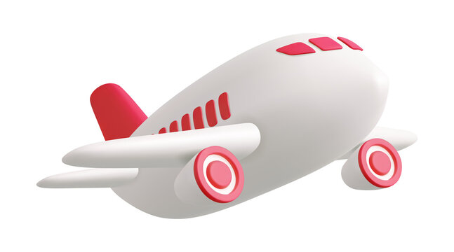 Cute cartoon airplane flying side view, cheerful 3D toy style isolated on transparent background, png