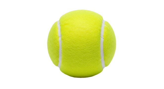 Bright yellow tennis ball isolated PNG, sports equipment for recreational games and professional tournaments, on transparent background