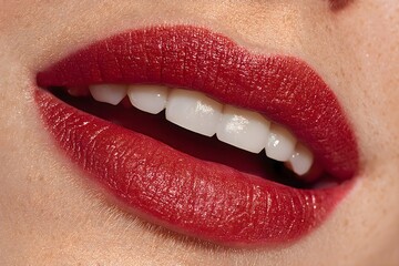Obraz premium Close-Up of Perfectly Glossy Red Lips