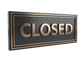 Closed sign with gold letters on dark background isolated on a transparent background