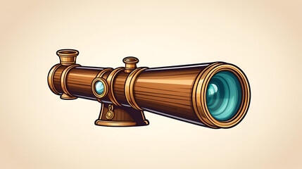 Cartoon pirate spyglass icon, vintage nautical telescope. Isolated vector navigation instrument for looking on distance. Captain or sailor optical tool, naval equipment, marine retro glass item