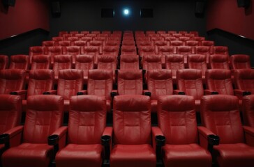 Empty Movie Theater Seats: Rows of Red Seating in a Modern Auditorium