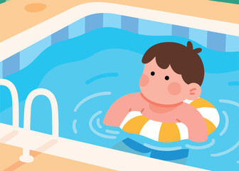 Obraz premium little boy swimming in the pool Illustrator Artwork Creative Design Template 