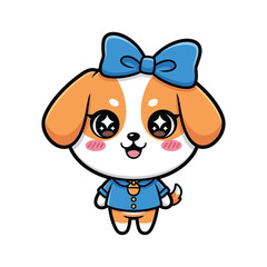Cute cartoon dog with a blue bow and shirt Vector