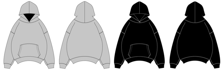 Oversized Hoodie Template Tech Pack Streetwear Vector Template Illustrator Mockup Procreate Mockup Clothing Flat Blank Vector © Never Give up 