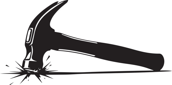 Black hammer striking with force on white background illustration