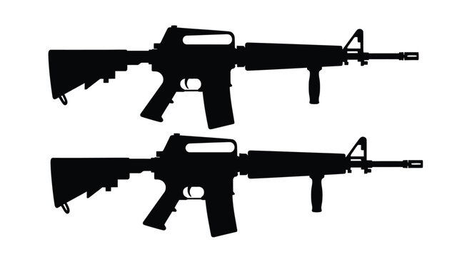 Silhouette of two ar 15 style rifles against a plain white background