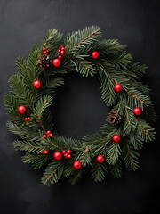 Christmas wreath on black concrete background