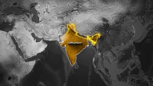 India Border Highlight and Total Area Size Map Animation