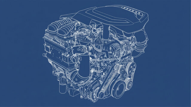 Inline 6 Cylinder Engine Blueprint Engineering Technical Drawing