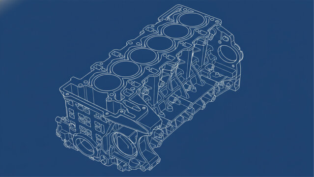 Inline 6 Cylinder Engine Block Blueprint Engineering Technical Drawing