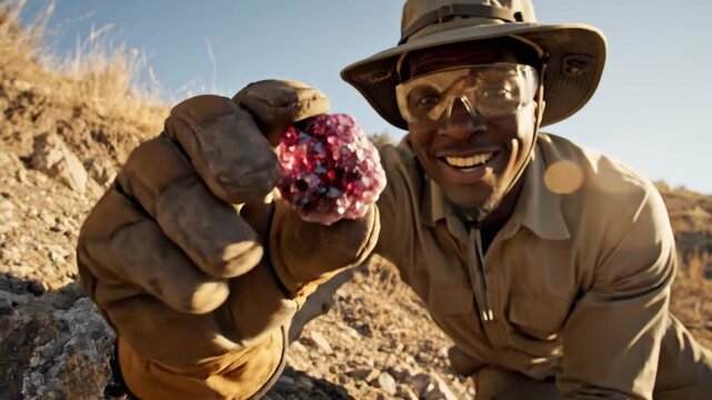 Miner Displays Vibrant Garnet Gemstone