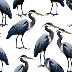 Herons on white background.