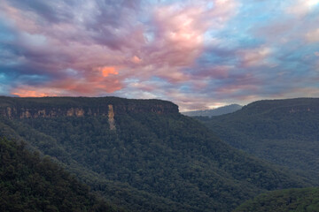 Beautiful flowing River in Fitzroy water Falls in Bowral NSW Australia beautiful colourful cloudy skies lovely waterfalls