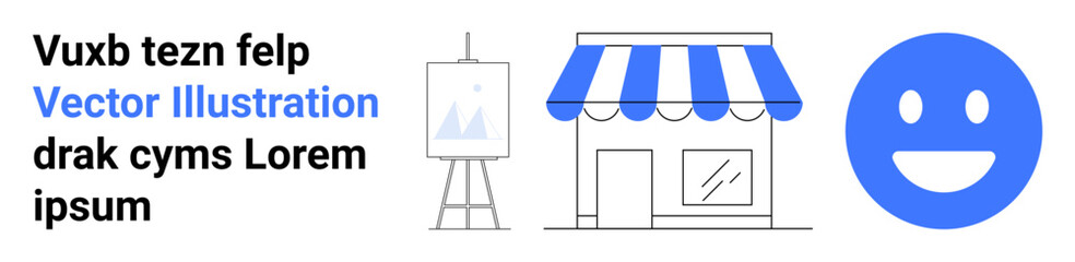 Fototapeta premium Business branding, creative design, e-commerce, retail services, visual communication, advertising. happy face, storefront and easel art. Business branding and creative design