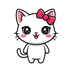 Obraz premium Cute cartoon cat with a pink bow on its head Vector