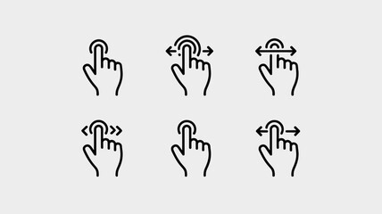 Obraz premium Digital Touch Gestures: A modern set of minimalist icons of hand gestures, ideal for design, technology, and user interface concepts.