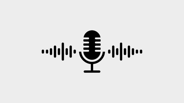 Audio Icon: A minimalist icon representing sound waves emanating from a classic microphone. A visual representation of recording or broadcasting sound.
