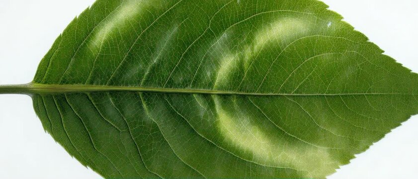 Scientific Leaf Diagram. Photosynthesis & Energy from Sunlight. Science Illustration. A semi-realistic leaf with highlighted energy absorption zones, set in a clean white background
