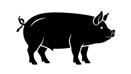 Fototapeta premium A black pig silhouette standing on a transparent background with a white outline