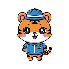 A cartoon tiger wearing a blue jacket and cap Vector