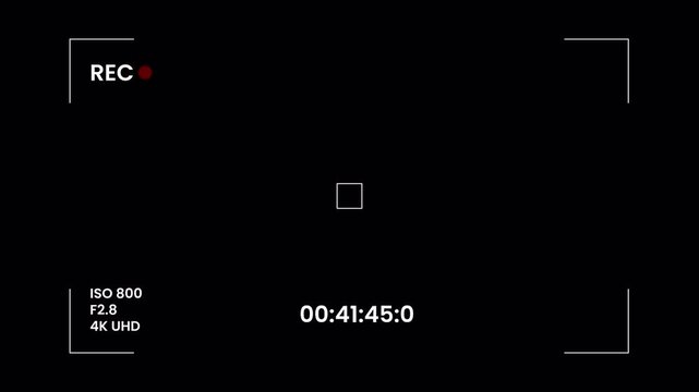 Digital camera recording viewfinder overlay with blinking red rec icon and timecode 4K UHD