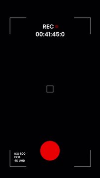 Vertical smartphone camera recording viewfinder overlay with rec icon and timecode 4K UHD