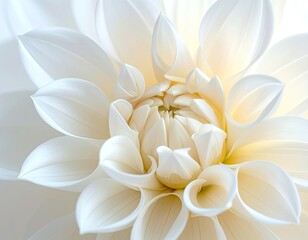 Fototapeta premium Macro Shot of a Pristine White Dahlia Flower in Soft Light