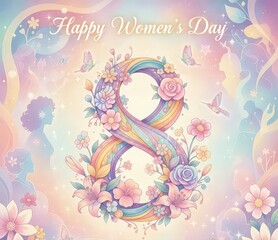 Fototapeta premium Vibrant Happy Women's Day celebration with floral infinity symbol