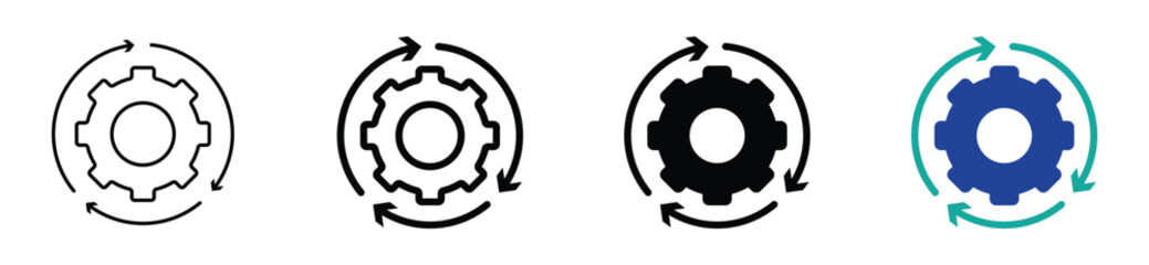 Gear Rotation Process Icon Set with Circular Arrows Concept