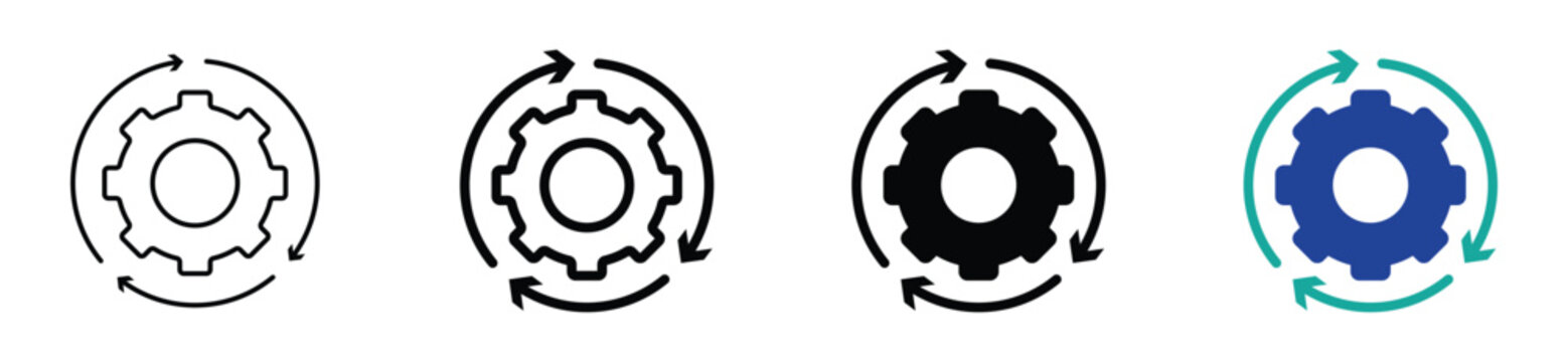 Gear Rotation Process Icon Set with Circular Arrows Concept