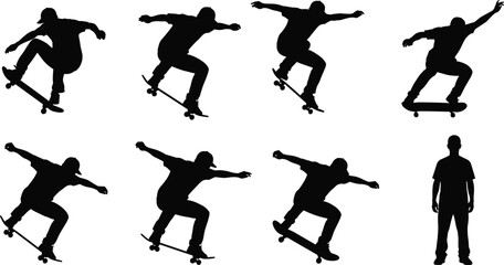 Obraz premium Black silhouettes of diverse professional artists painting on canvases with easels and palettes in a creative studio workshop isolated on white background for design