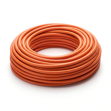 Coiled orange extension cable isolated on neutral background