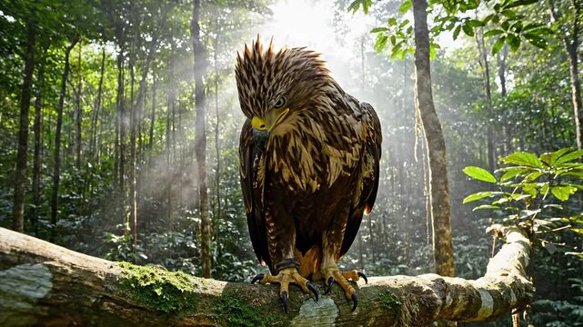 Majestic Philippine Eagle Perched on Forest Branch