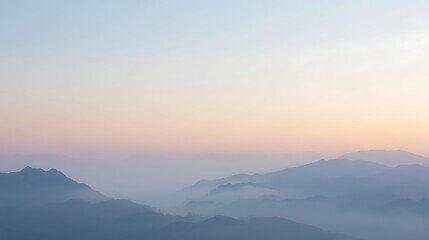 Fototapeta premium Generative AI Serene Mountain Landscape with Misty Hues and Dawn Atmosphere for Tranquil Nature