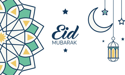 Fototapeta premium Eid Mubarak greeting background with Islamic geometric pattern vector illustration, easily editable.