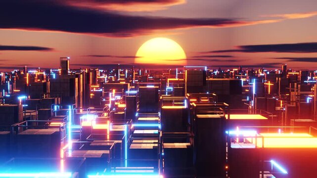 Abstract animated background of futuristic buildings