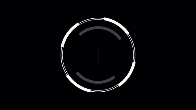 Simple Crosshair HUD circle 4K AlphaChannel white rotating circular radar segments On Transparent Background seamless loop target tracking interface overlay element for video  